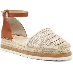 SOLD VINCE CAMUTO BREDENNA WOMENS LEATHER ANKLE STRAP ESPADRILLES IN MULTI/WOVEN